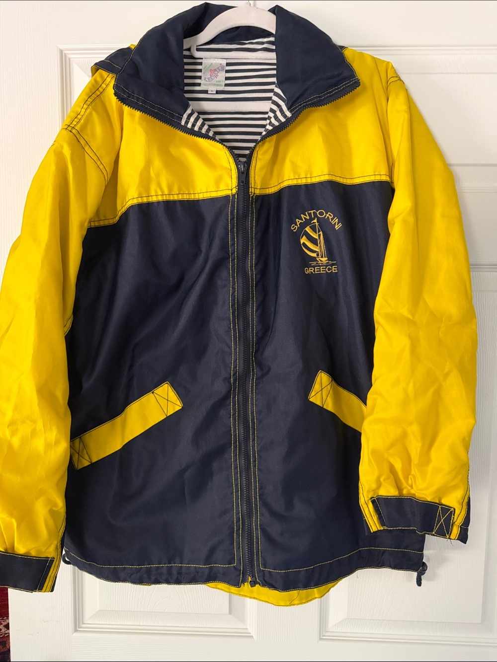 Santorini Greece Men's Yellow & Navy Raincoat